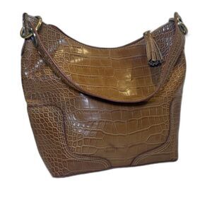 Vintage Tommy Hilfiger Y2K Faux Crocodile Embossed Shoulder Bag - Brown/Purple